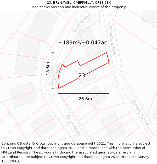 23, BRYNAWEL, CAERPHILLY, CF83 2EX: Plot and title map