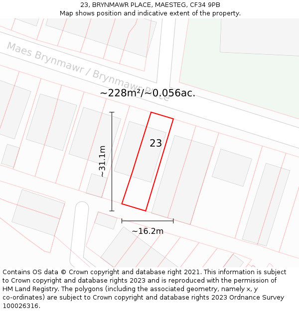 23, BRYNMAWR PLACE, MAESTEG, CF34 9PB: Plot and title map