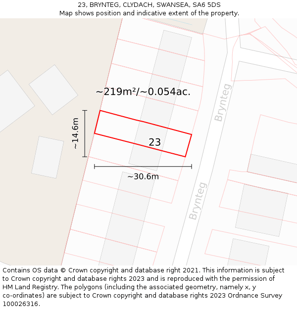 23, BRYNTEG, CLYDACH, SWANSEA, SA6 5DS: Plot and title map