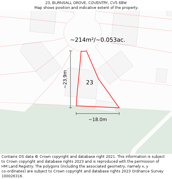 23, BURNSALL GROVE, COVENTRY, CV5 6BW: Plot and title map