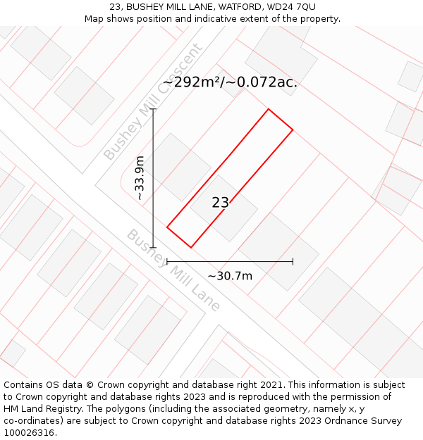 23, BUSHEY MILL LANE, WATFORD, WD24 7QU: Plot and title map