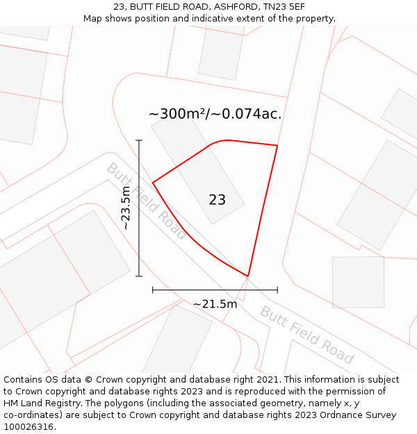 23, BUTT FIELD ROAD, ASHFORD, TN23 5EF: Plot and title map
