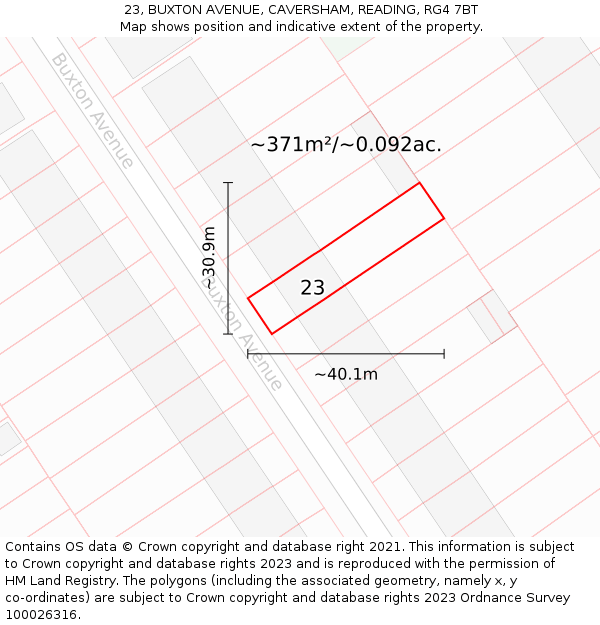 23, BUXTON AVENUE, CAVERSHAM, READING, RG4 7BT: Plot and title map