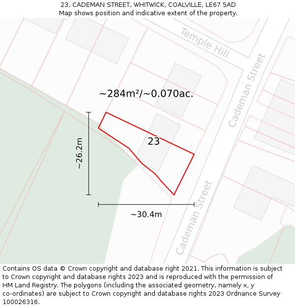 23, CADEMAN STREET, WHITWICK, COALVILLE, LE67 5AD: Plot and title map