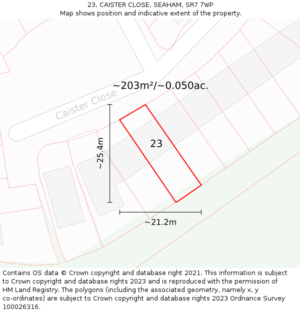 23, CAISTER CLOSE, SEAHAM, SR7 7WP: Plot and title map