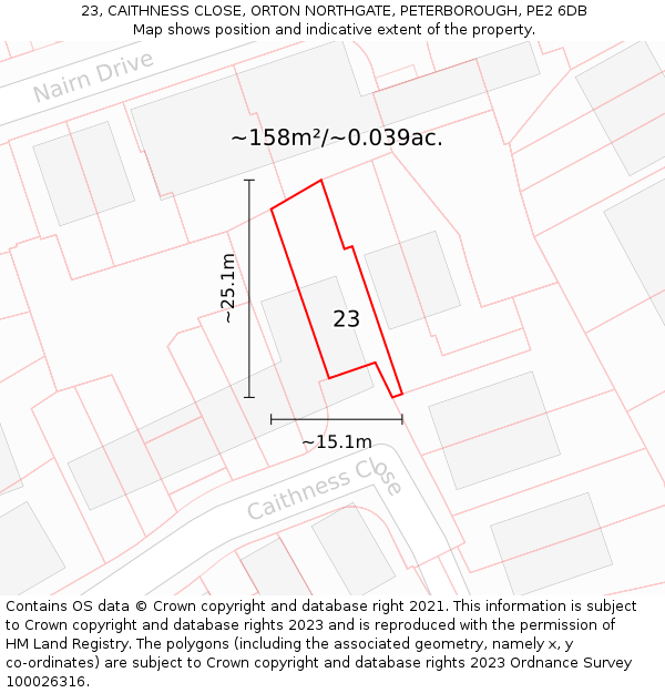23, CAITHNESS CLOSE, ORTON NORTHGATE, PETERBOROUGH, PE2 6DB: Plot and title map