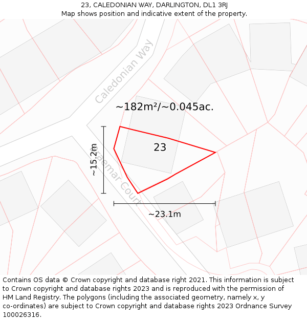 23, CALEDONIAN WAY, DARLINGTON, DL1 3RJ: Plot and title map