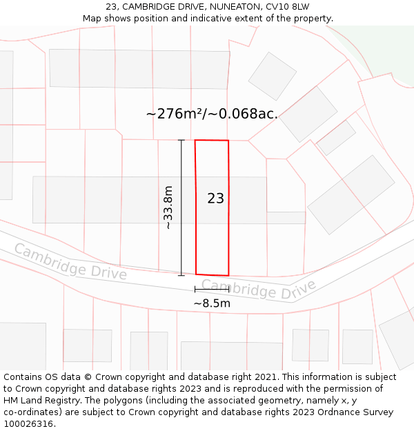 23, CAMBRIDGE DRIVE, NUNEATON, CV10 8LW: Plot and title map