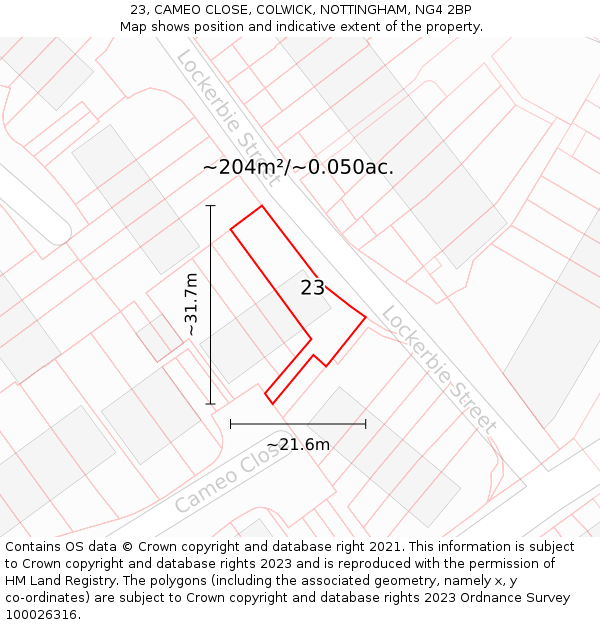23, CAMEO CLOSE, COLWICK, NOTTINGHAM, NG4 2BP: Plot and title map