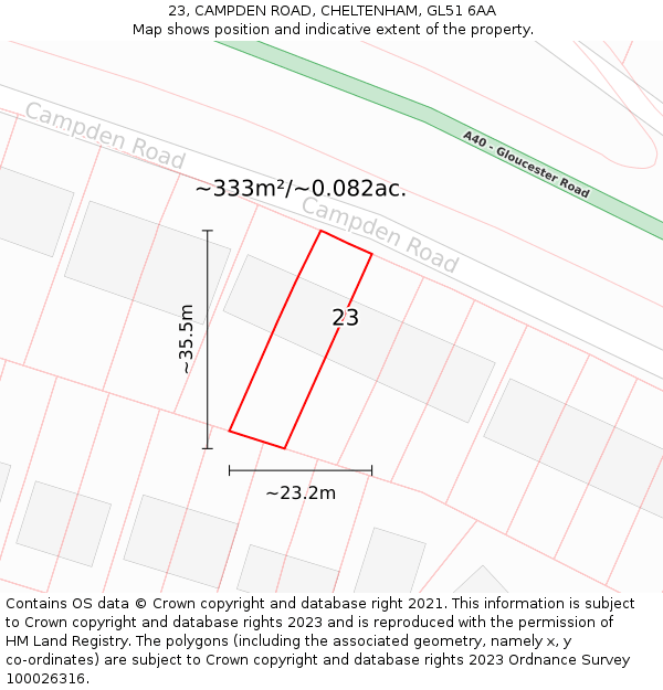 23, CAMPDEN ROAD, CHELTENHAM, GL51 6AA: Plot and title map