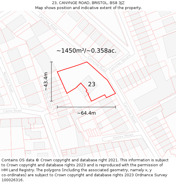 23, CANYNGE ROAD, BRISTOL, BS8 3JZ: Plot and title map