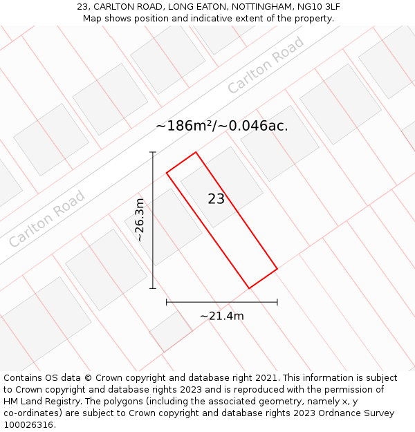 23, CARLTON ROAD, LONG EATON, NOTTINGHAM, NG10 3LF: Plot and title map