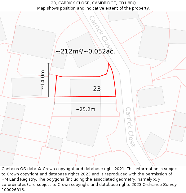 23, CARRICK CLOSE, CAMBRIDGE, CB1 8RQ: Plot and title map