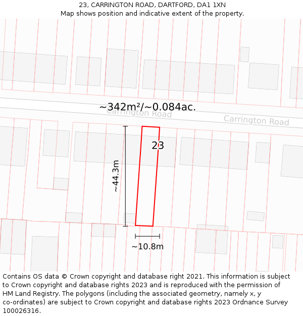 23, CARRINGTON ROAD, DARTFORD, DA1 1XN: Plot and title map