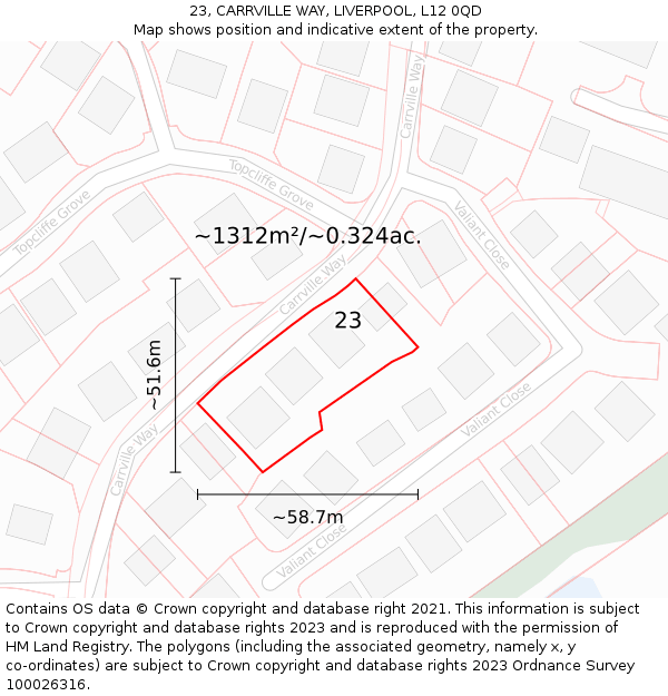 23, CARRVILLE WAY, LIVERPOOL, L12 0QD: Plot and title map