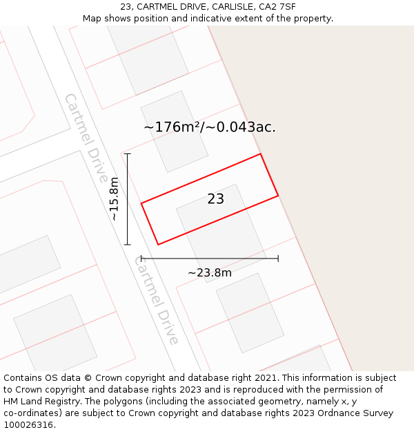 23, CARTMEL DRIVE, CARLISLE, CA2 7SF: Plot and title map