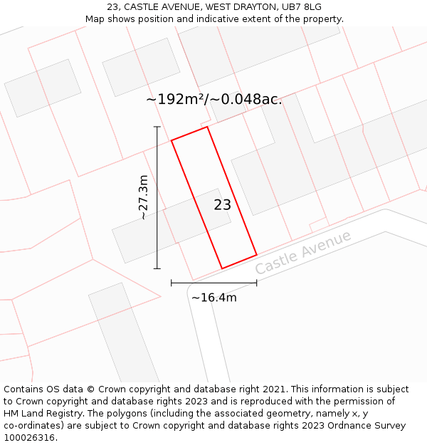 23, CASTLE AVENUE, WEST DRAYTON, UB7 8LG: Plot and title map