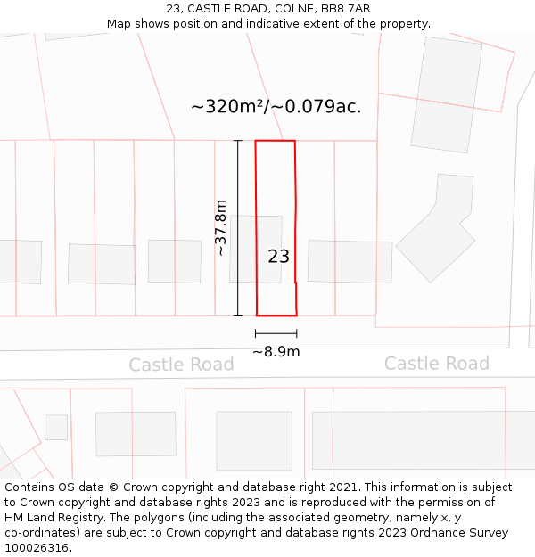 23, CASTLE ROAD, COLNE, BB8 7AR: Plot and title map