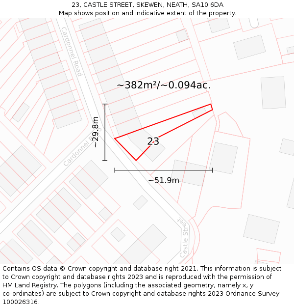 23, CASTLE STREET, SKEWEN, NEATH, SA10 6DA: Plot and title map