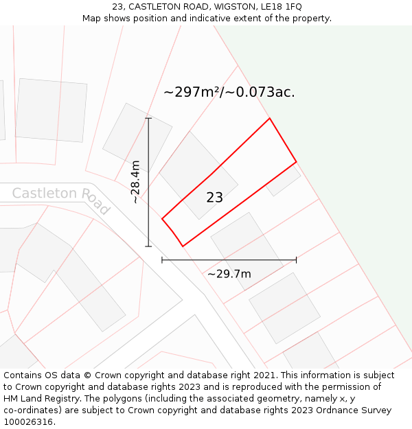23, CASTLETON ROAD, WIGSTON, LE18 1FQ: Plot and title map
