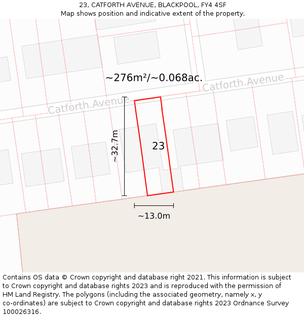 23, CATFORTH AVENUE, BLACKPOOL, FY4 4SF: Plot and title map