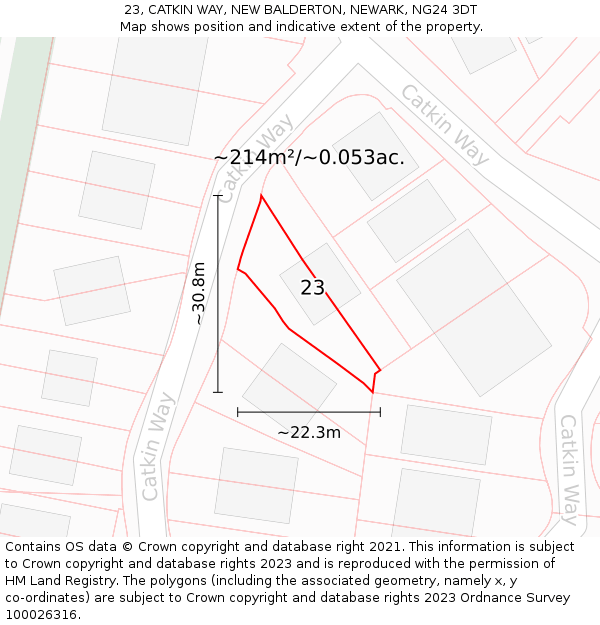 23, CATKIN WAY, NEW BALDERTON, NEWARK, NG24 3DT: Plot and title map