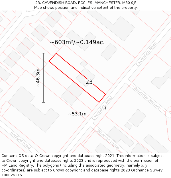 23, CAVENDISH ROAD, ECCLES, MANCHESTER, M30 9JE: Plot and title map