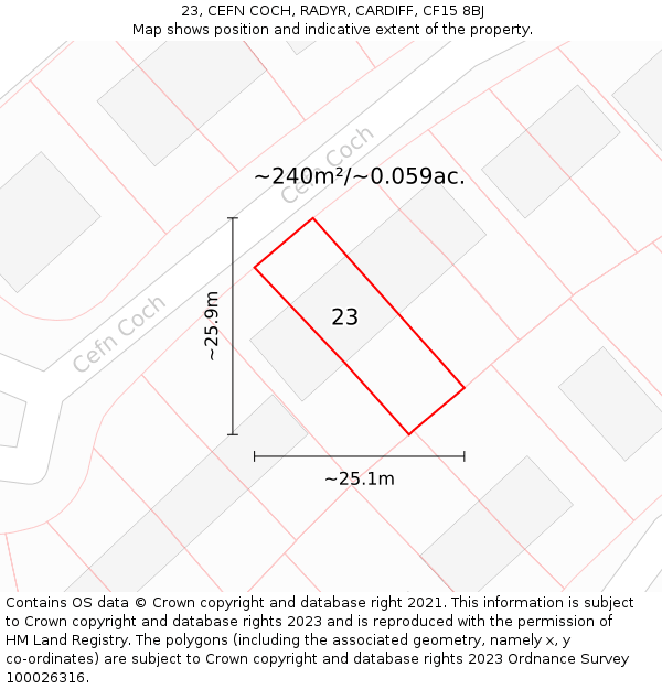 23, CEFN COCH, RADYR, CARDIFF, CF15 8BJ: Plot and title map