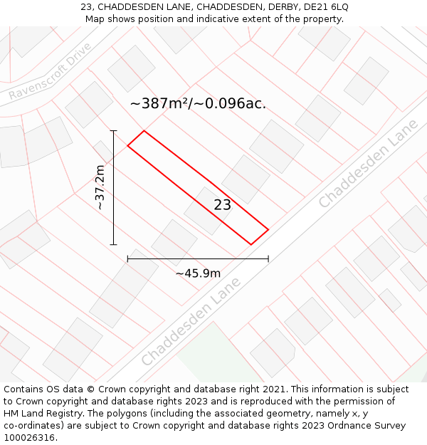 23, CHADDESDEN LANE, CHADDESDEN, DERBY, DE21 6LQ: Plot and title map