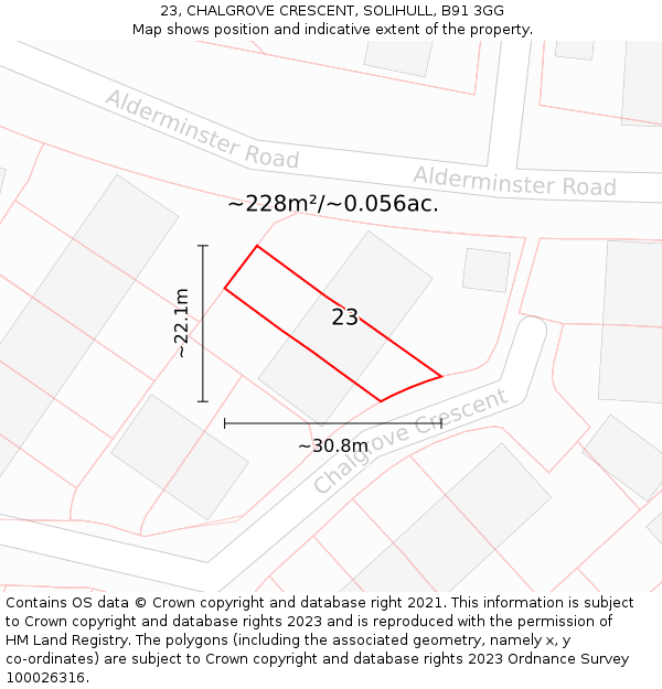 23, CHALGROVE CRESCENT, SOLIHULL, B91 3GG: Plot and title map