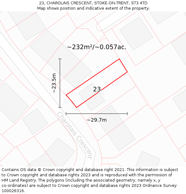 23, CHAROLAIS CRESCENT, STOKE-ON-TRENT, ST3 4TD: Plot and title map