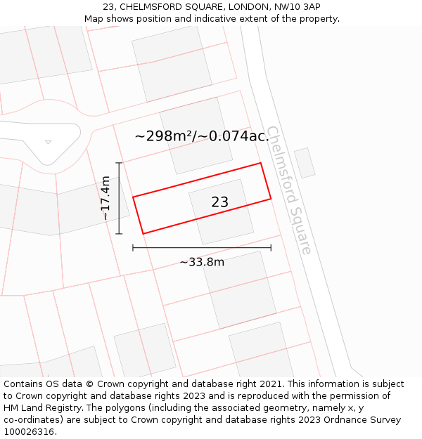 23, CHELMSFORD SQUARE, LONDON, NW10 3AP: Plot and title map