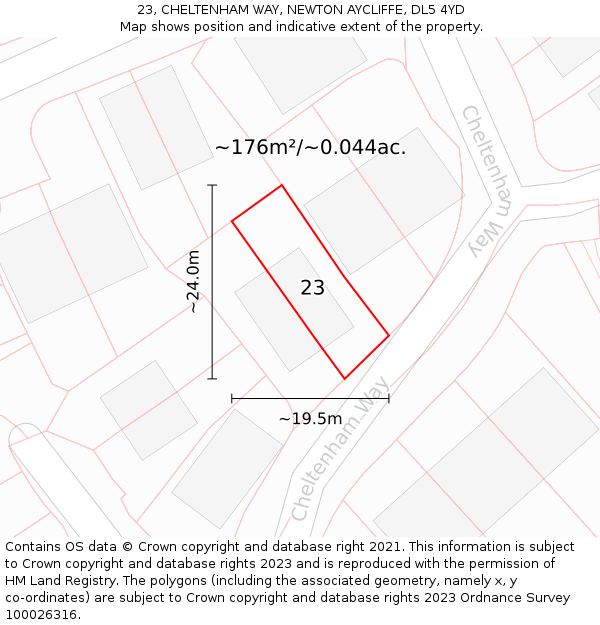 23, CHELTENHAM WAY, NEWTON AYCLIFFE, DL5 4YD: Plot and title map