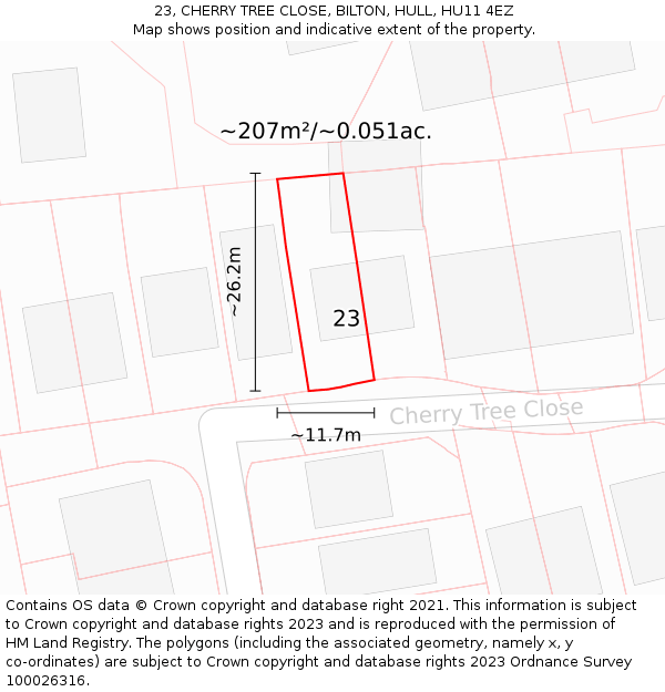 23, CHERRY TREE CLOSE, BILTON, HULL, HU11 4EZ: Plot and title map