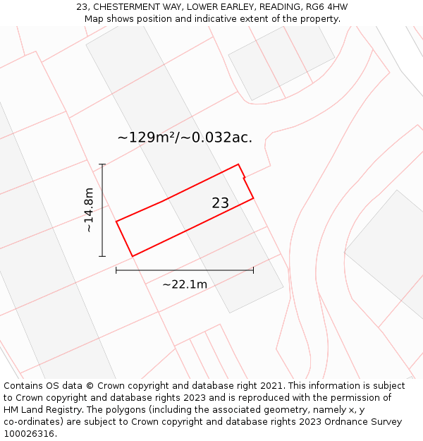 23, CHESTERMENT WAY, LOWER EARLEY, READING, RG6 4HW: Plot and title map