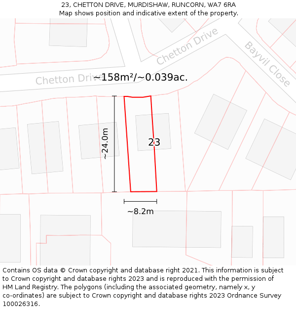 23, CHETTON DRIVE, MURDISHAW, RUNCORN, WA7 6RA: Plot and title map