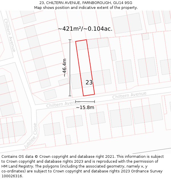 23, CHILTERN AVENUE, FARNBOROUGH, GU14 9SG: Plot and title map