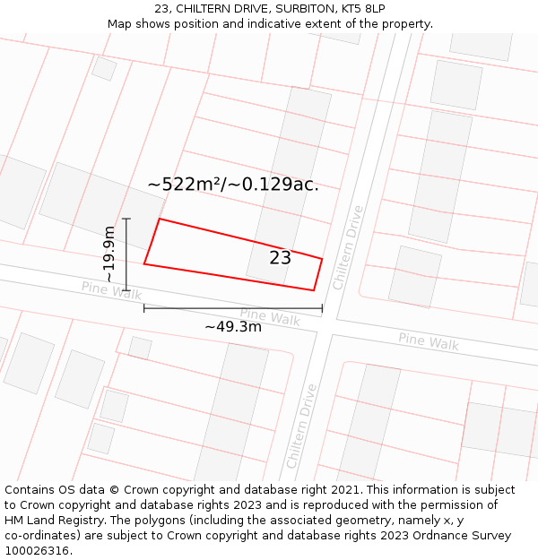 23, CHILTERN DRIVE, SURBITON, KT5 8LP: Plot and title map