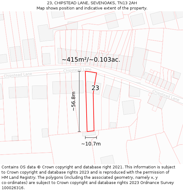 23, CHIPSTEAD LANE, SEVENOAKS, TN13 2AH: Plot and title map