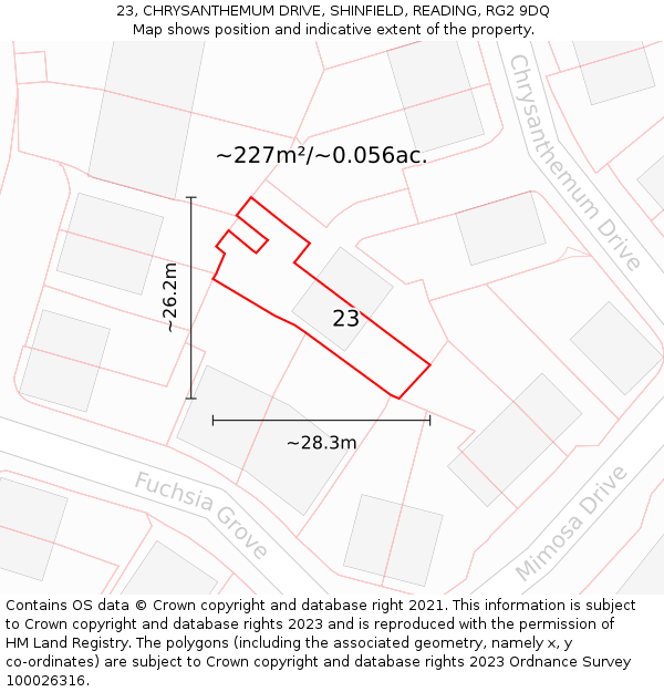 23, CHRYSANTHEMUM DRIVE, SHINFIELD, READING, RG2 9DQ: Plot and title map