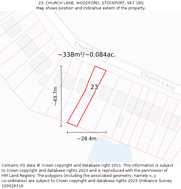 23, CHURCH LANE, WOODFORD, STOCKPORT, SK7 1RQ: Plot and title map