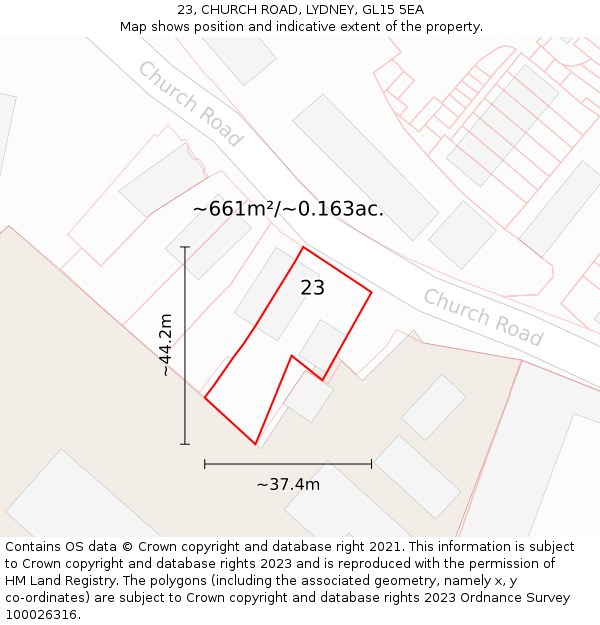 23, CHURCH ROAD, LYDNEY, GL15 5EA: Plot and title map