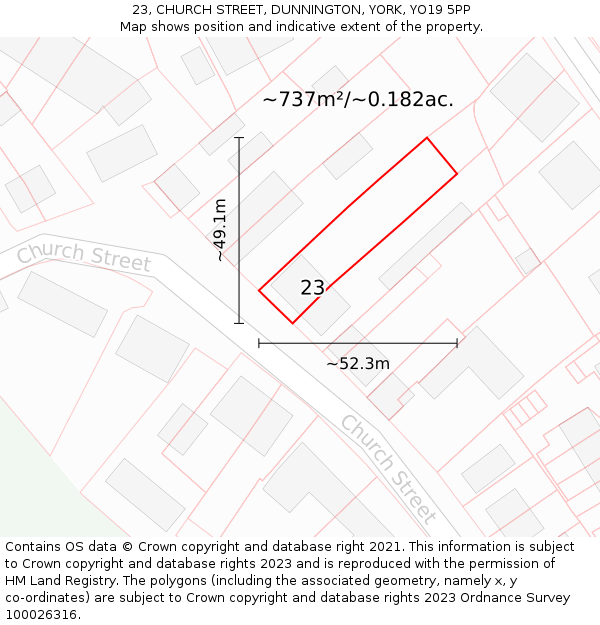 23, CHURCH STREET, DUNNINGTON, YORK, YO19 5PP: Plot and title map