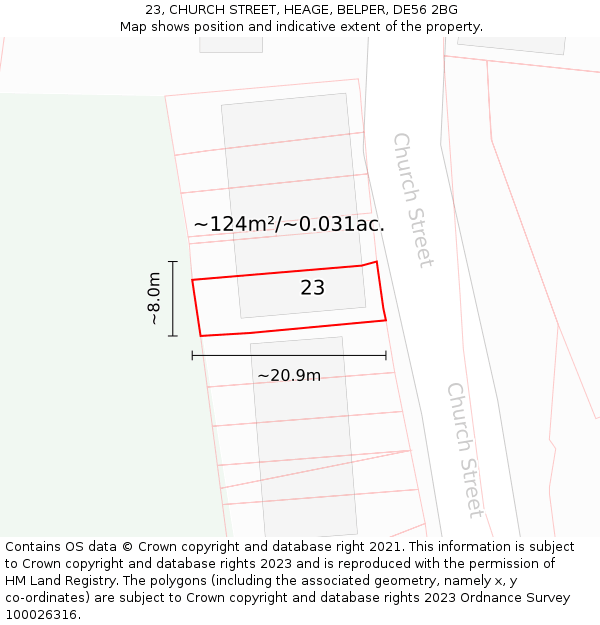 23, CHURCH STREET, HEAGE, BELPER, DE56 2BG: Plot and title map