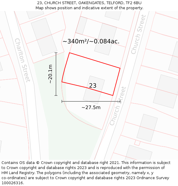 23, CHURCH STREET, OAKENGATES, TELFORD, TF2 6BU: Plot and title map