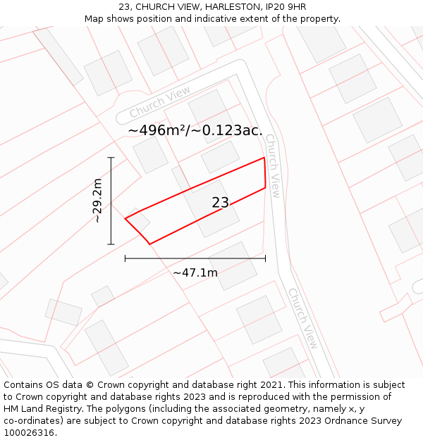 23, CHURCH VIEW, HARLESTON, IP20 9HR: Plot and title map
