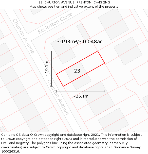 23, CHURTON AVENUE, PRENTON, CH43 2NG: Plot and title map