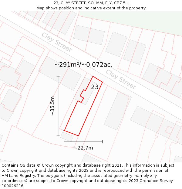 23, CLAY STREET, SOHAM, ELY, CB7 5HJ: Plot and title map