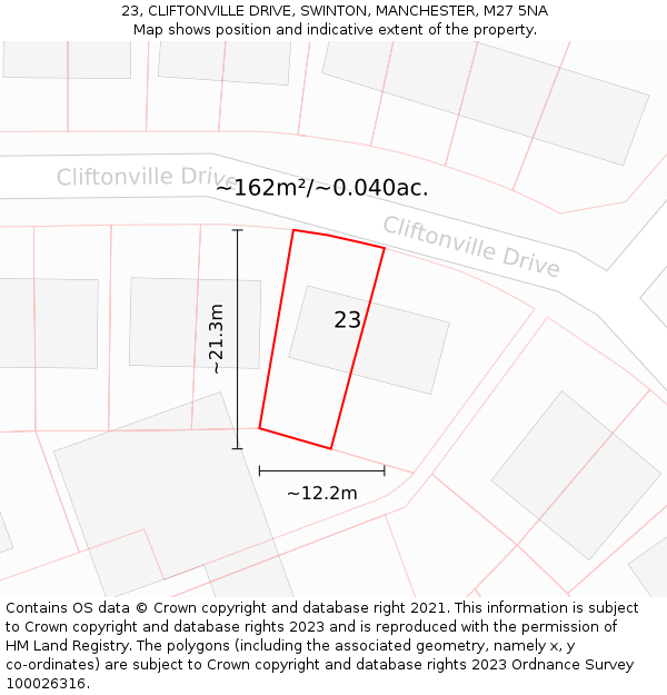 23, CLIFTONVILLE DRIVE, SWINTON, MANCHESTER, M27 5NA: Plot and title map