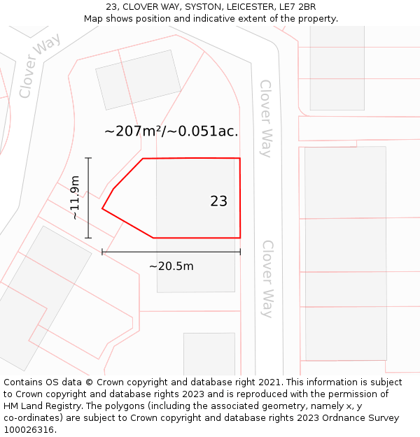 23, CLOVER WAY, SYSTON, LEICESTER, LE7 2BR: Plot and title map